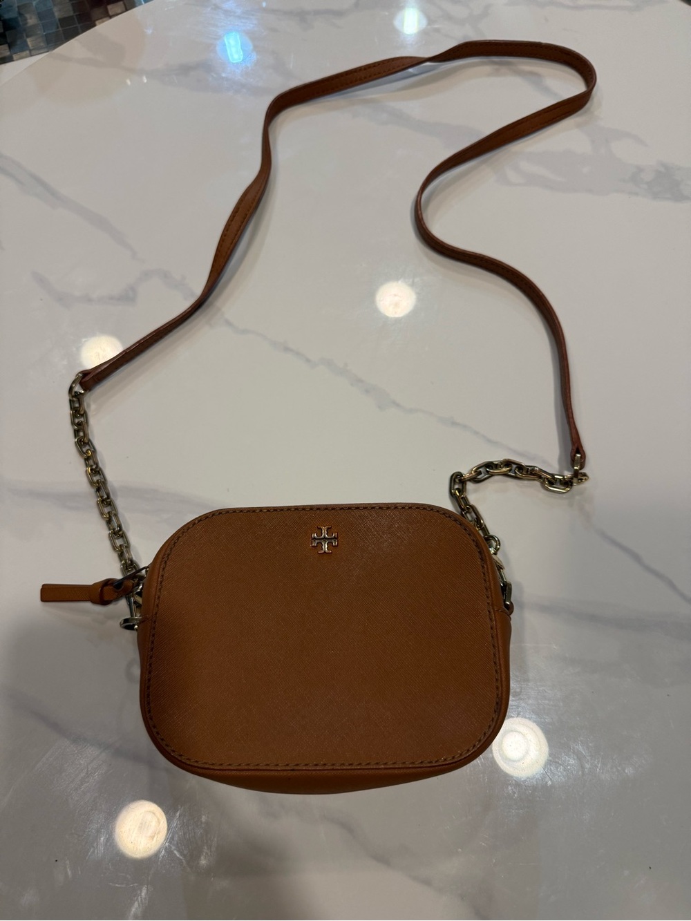 Tory Burch Tan Leather Chain-Strap Crossbody